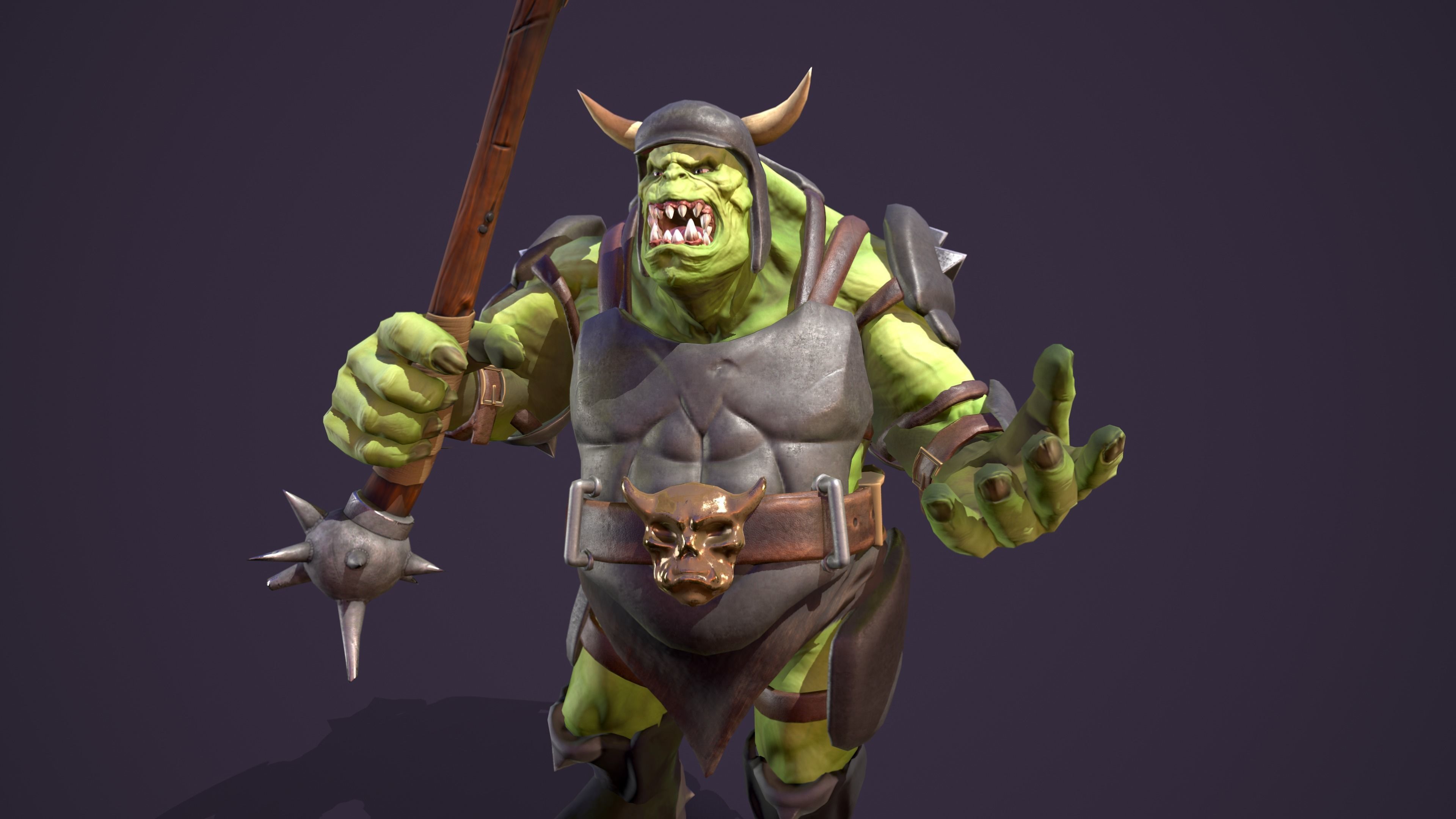 Orc Ogre with Armor and Axe Low-poly 3D model_30