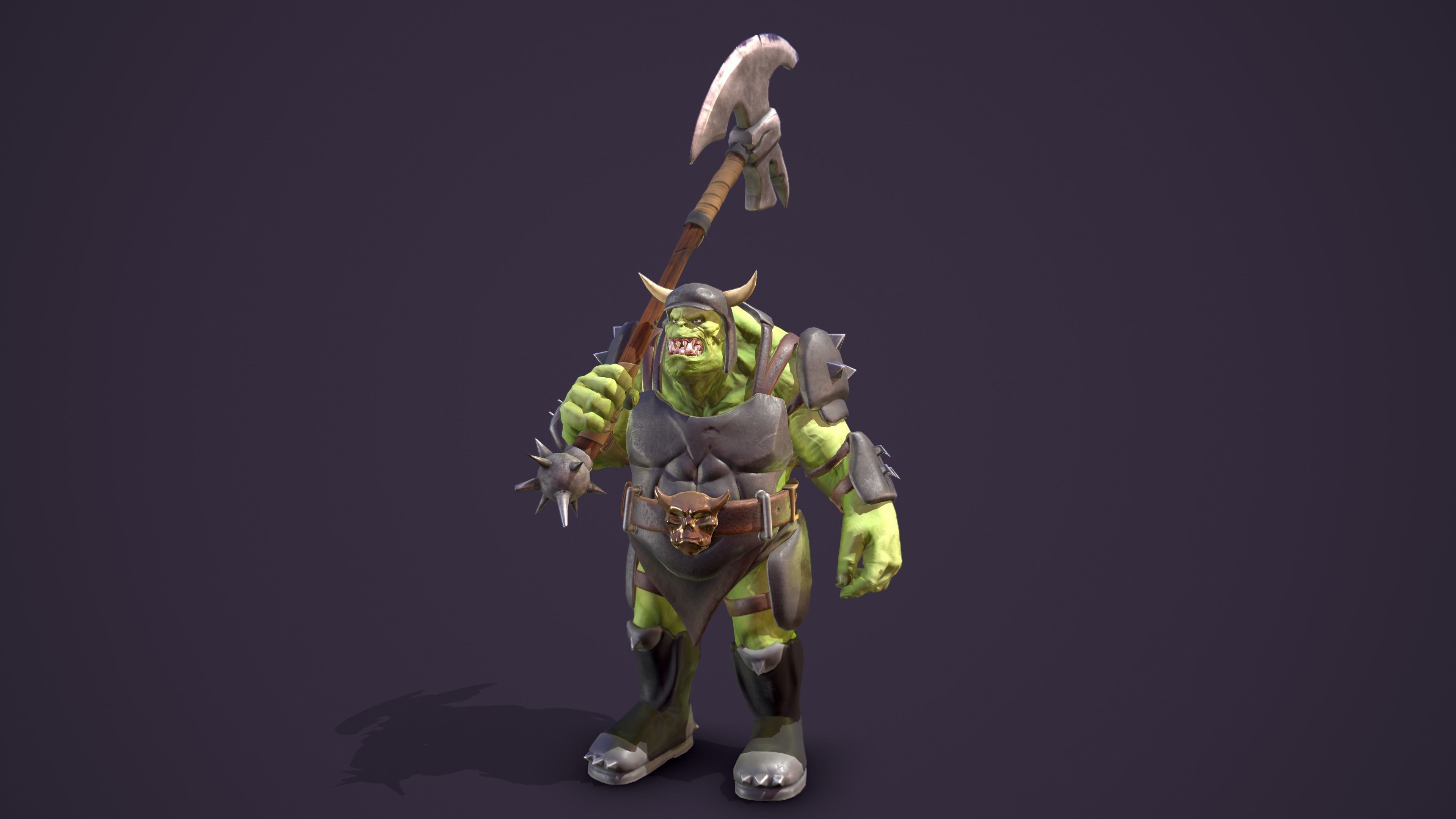 Orc Ogre with Armor and Axe Low-poly 3D model_24