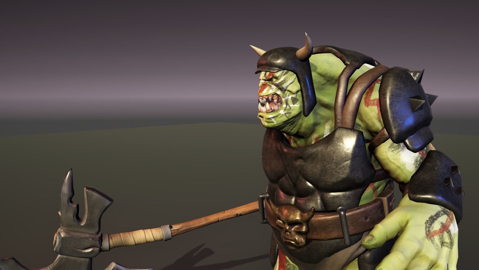 Orc Ogre with Armor and Axe Low-poly 3D model_37