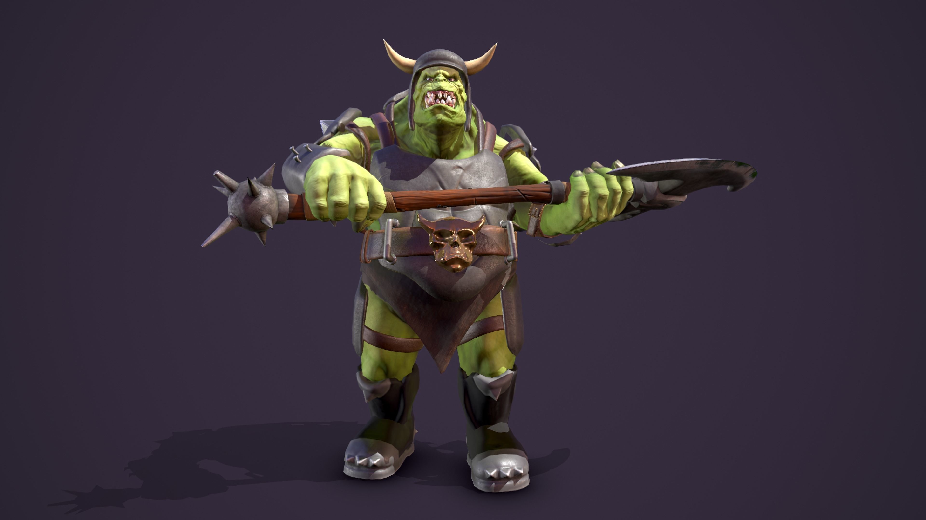 Orc Ogre with Armor and Axe Low-poly 3D model_27