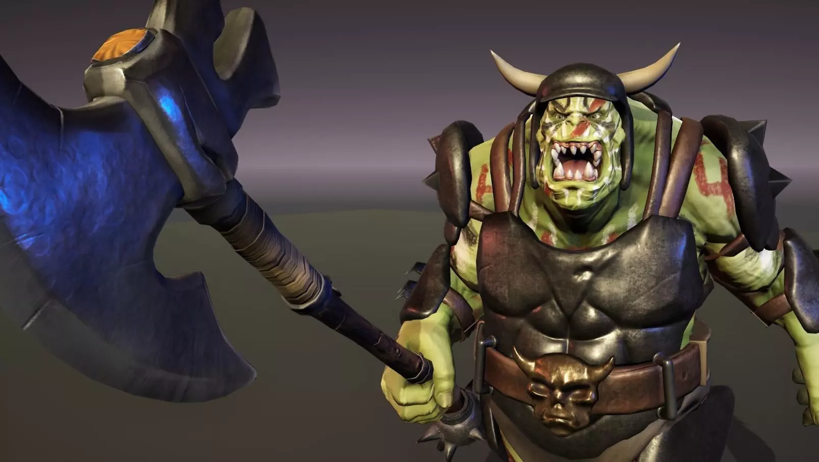 Orc Ogre with Armor and Axe Low-poly 3D model_0