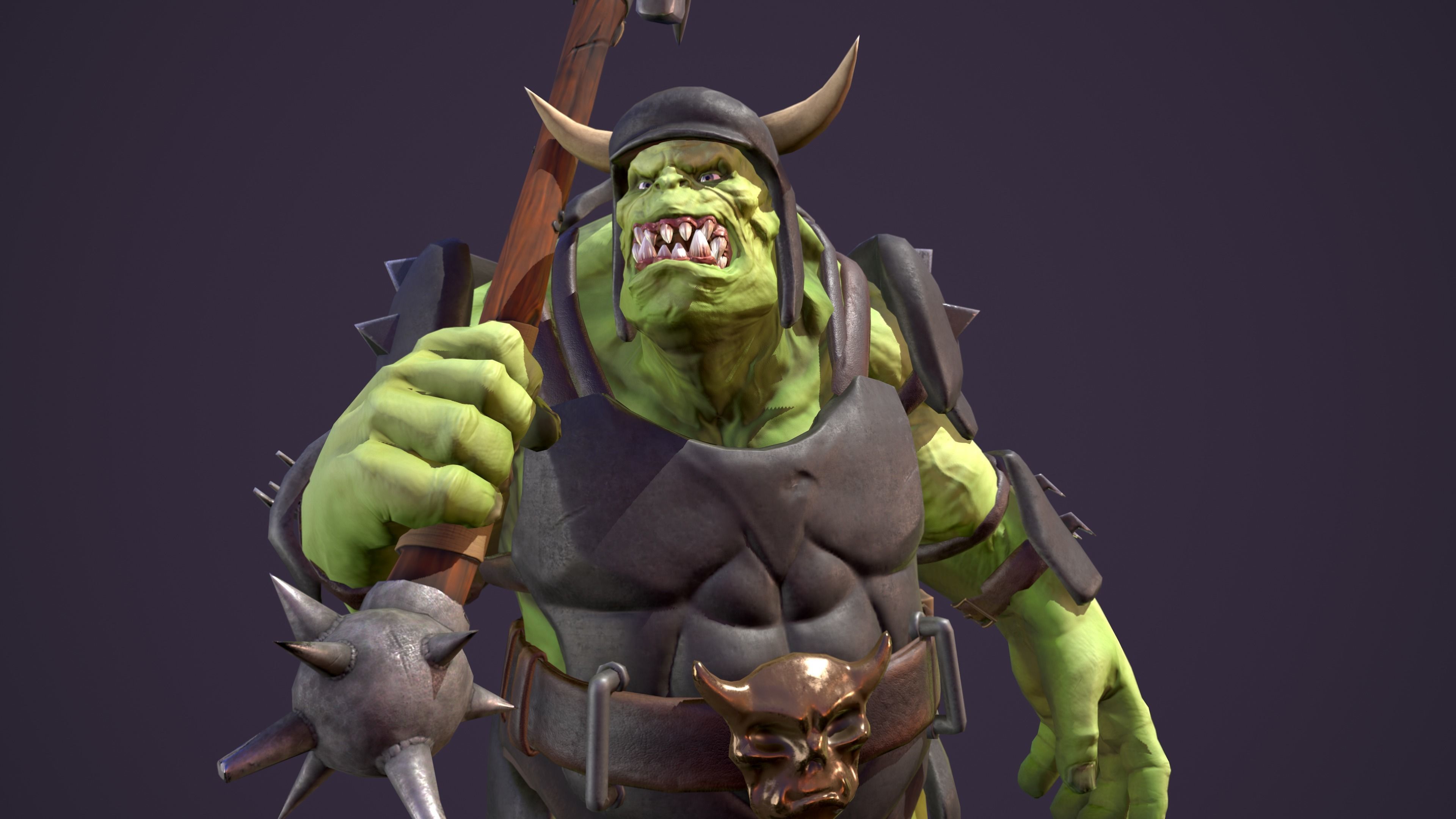 Orc Ogre with Armor and Axe Low-poly 3D model_31