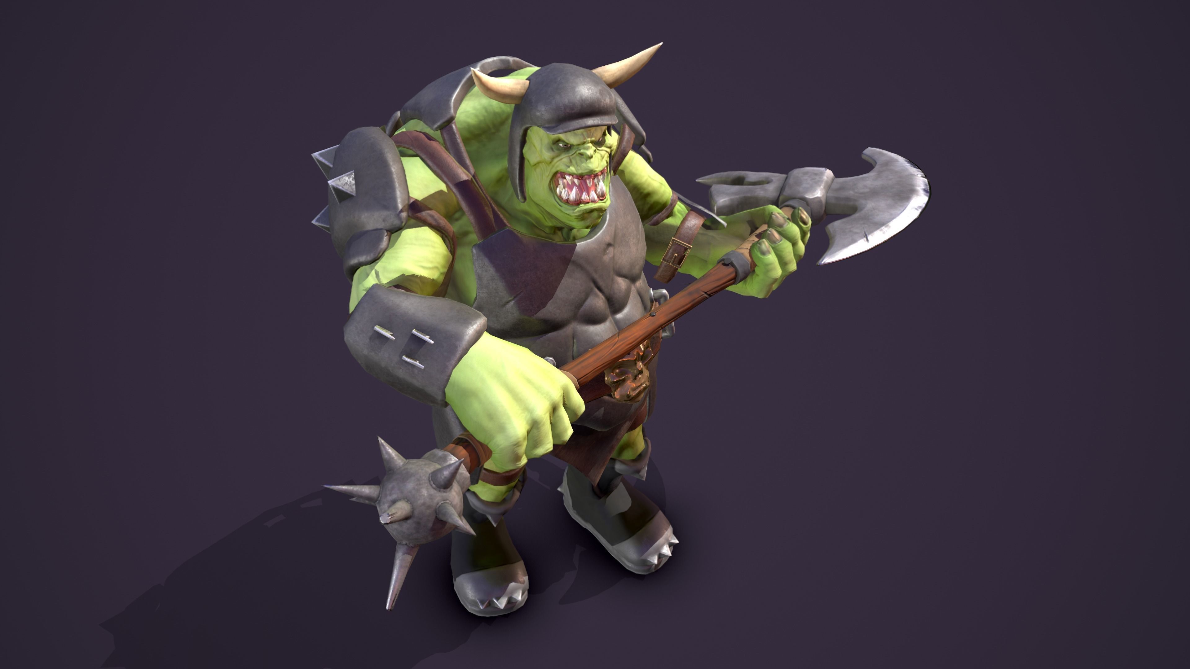 Orc Ogre with Armor and Axe Low-poly 3D model_29