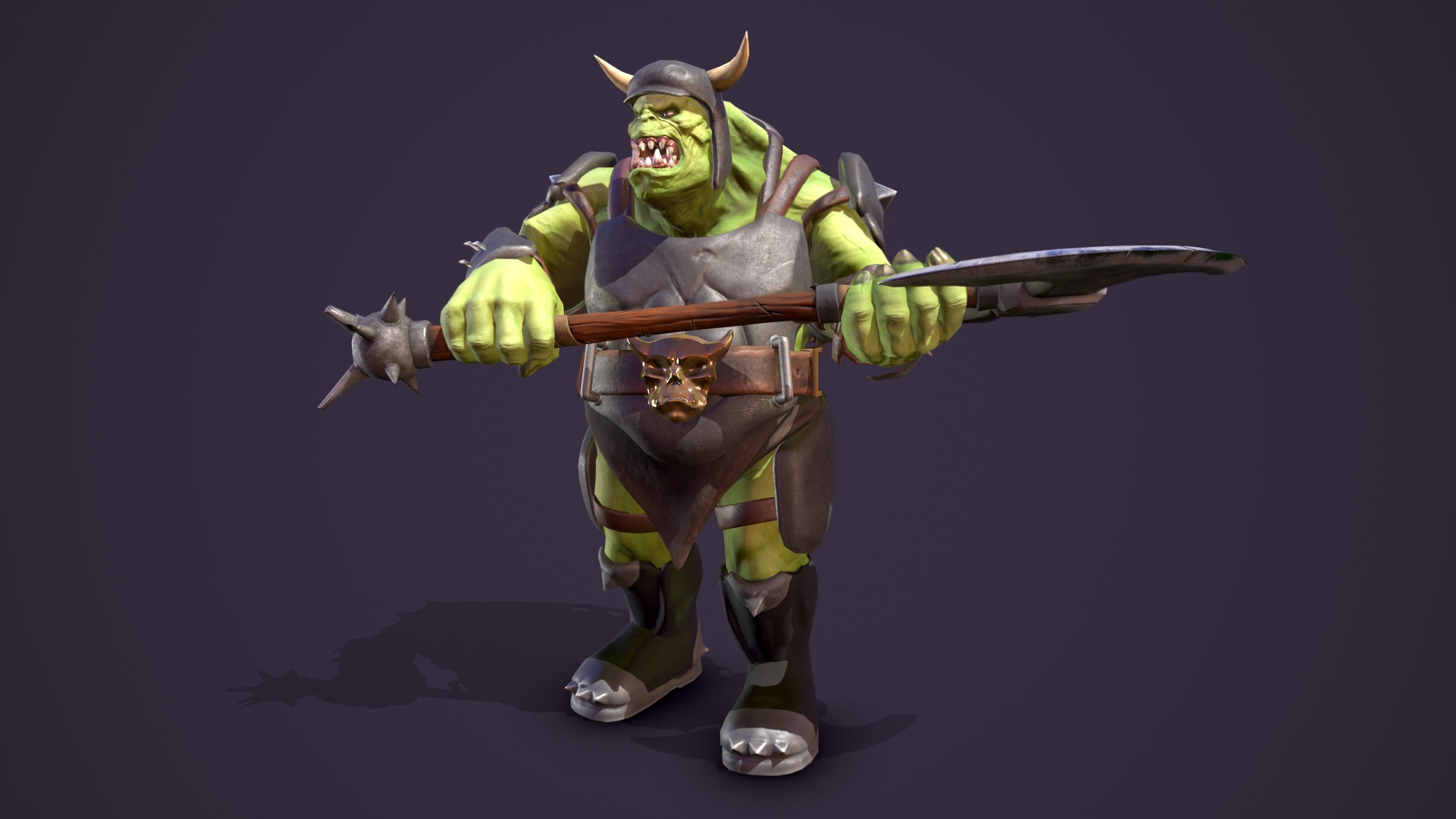 Orc Ogre with Armor and Axe Low-poly 3D model_28