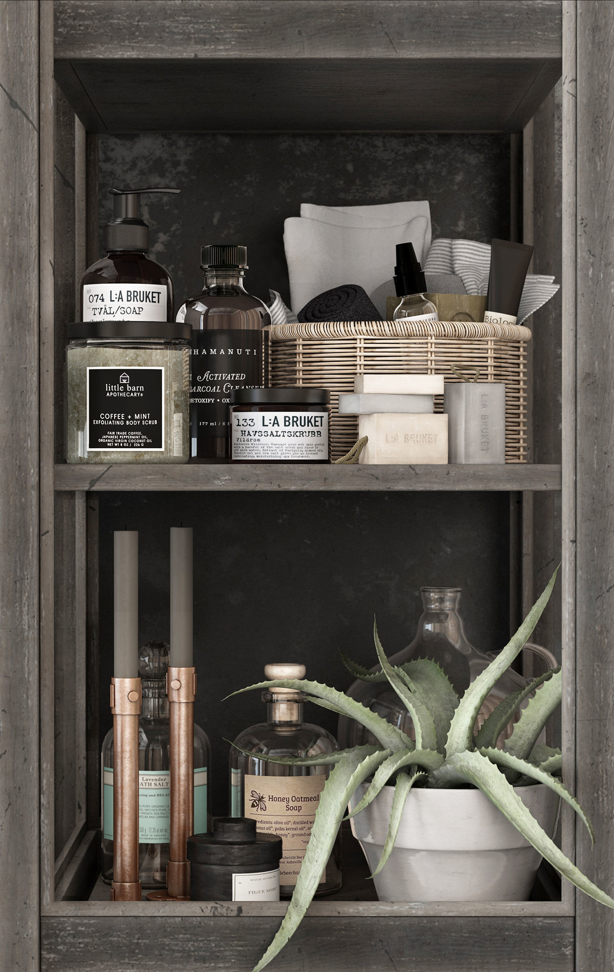 Bathroom Set wooden crate with pillows and ladder 3D model_2