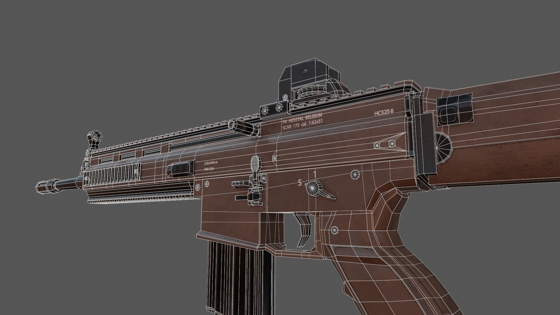 FN SCAR-H modification low-poly game ready Low-poly 3D model_3