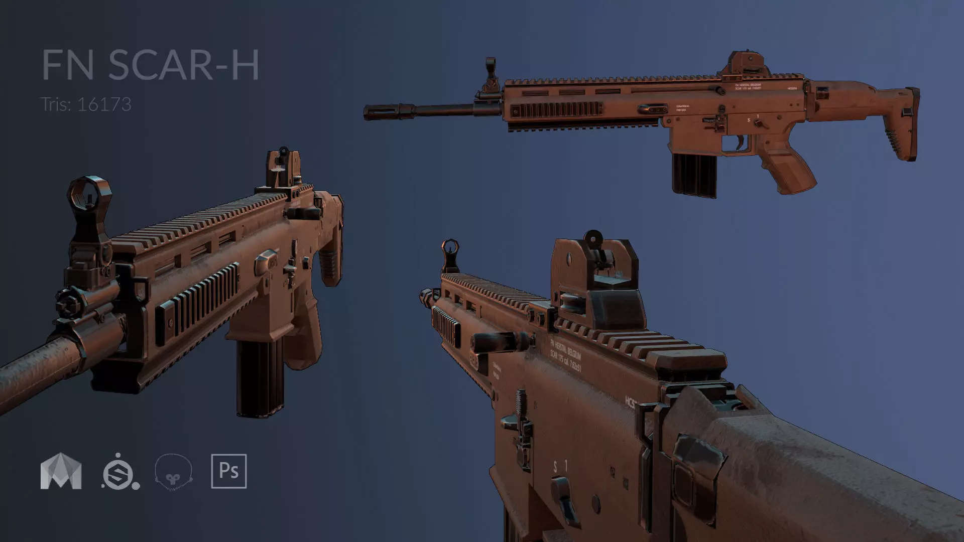 FN SCAR-H modification low-poly game ready Low-poly 3D model_0