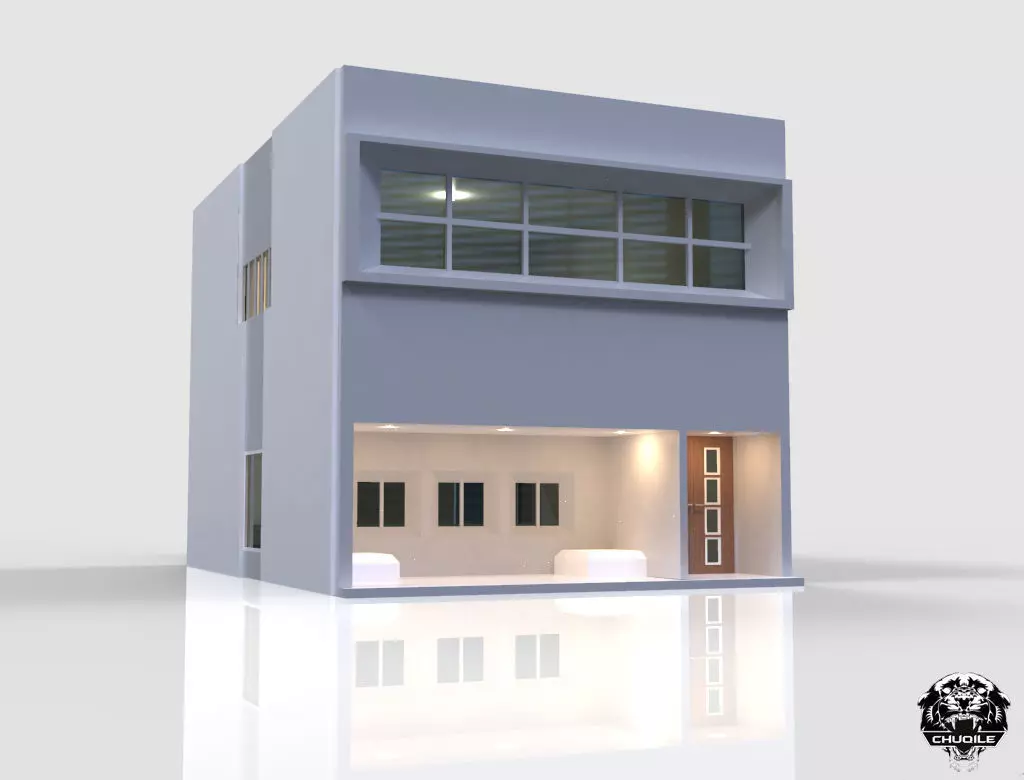 Modern House Building Low-poly 3D model_0