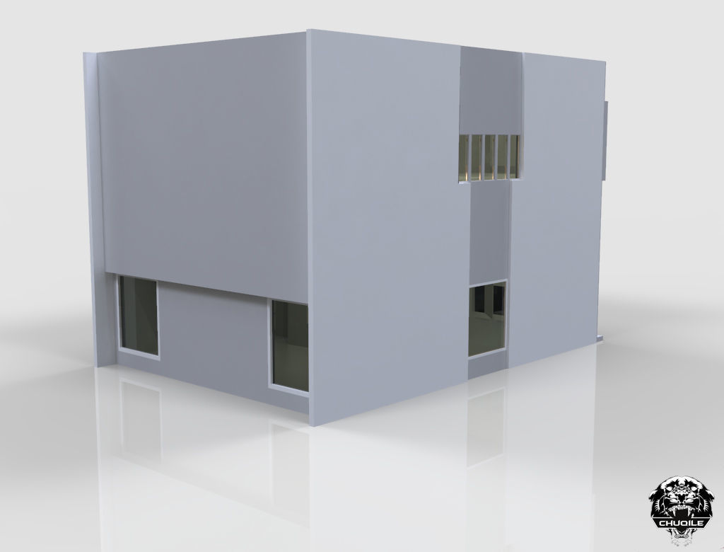 Modern House Building Low-poly 3D model_9