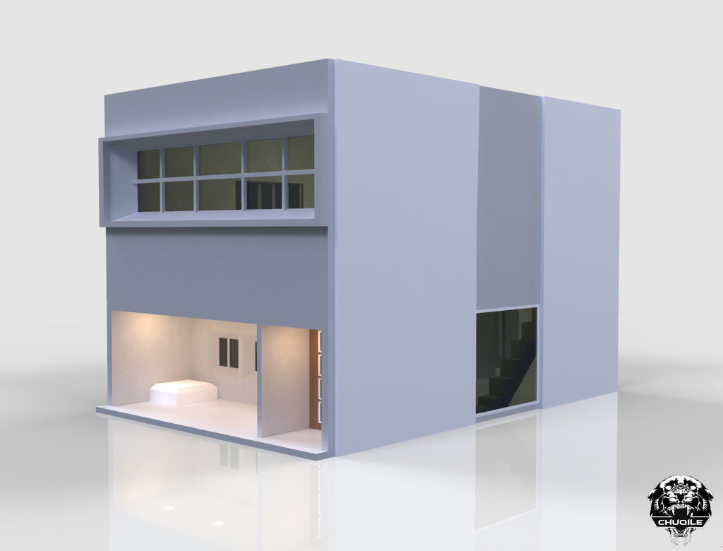 Modern House Building Low-poly 3D model_1