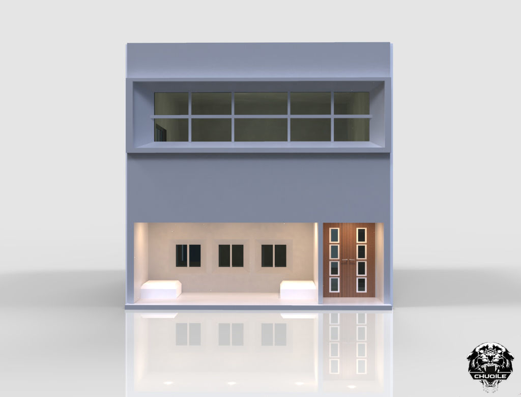 Modern House Building Low-poly 3D model_3