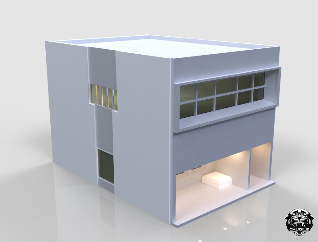 Modern House Building Low-poly 3D model_5