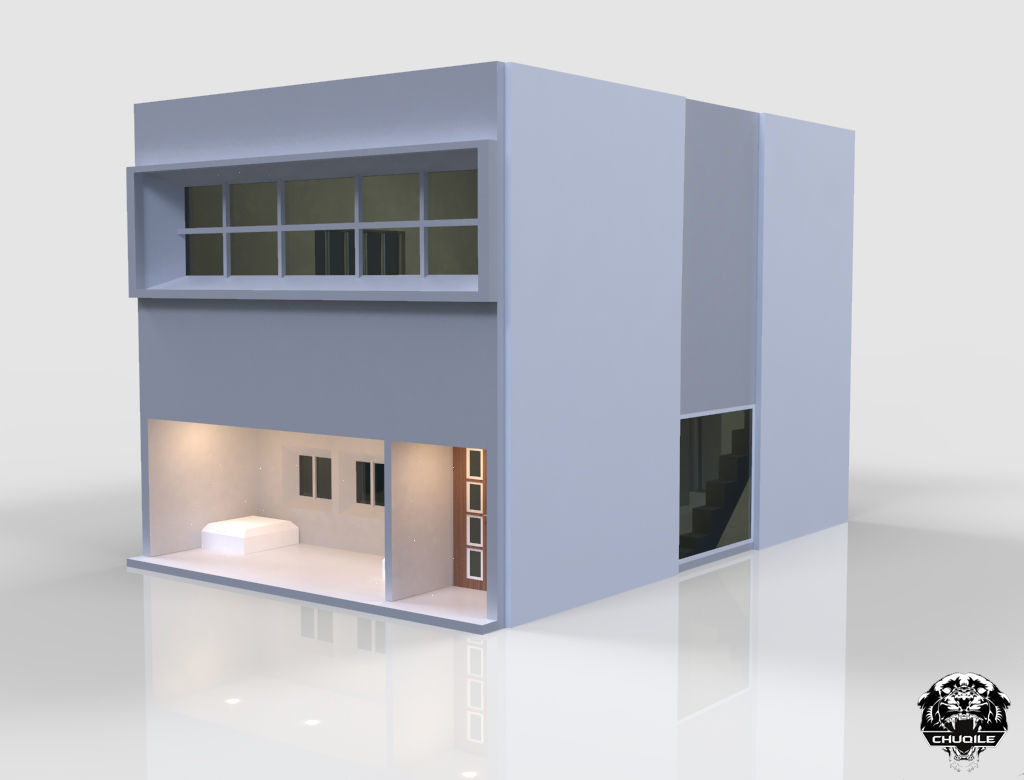 Modern House Building Low-poly 3D model_2