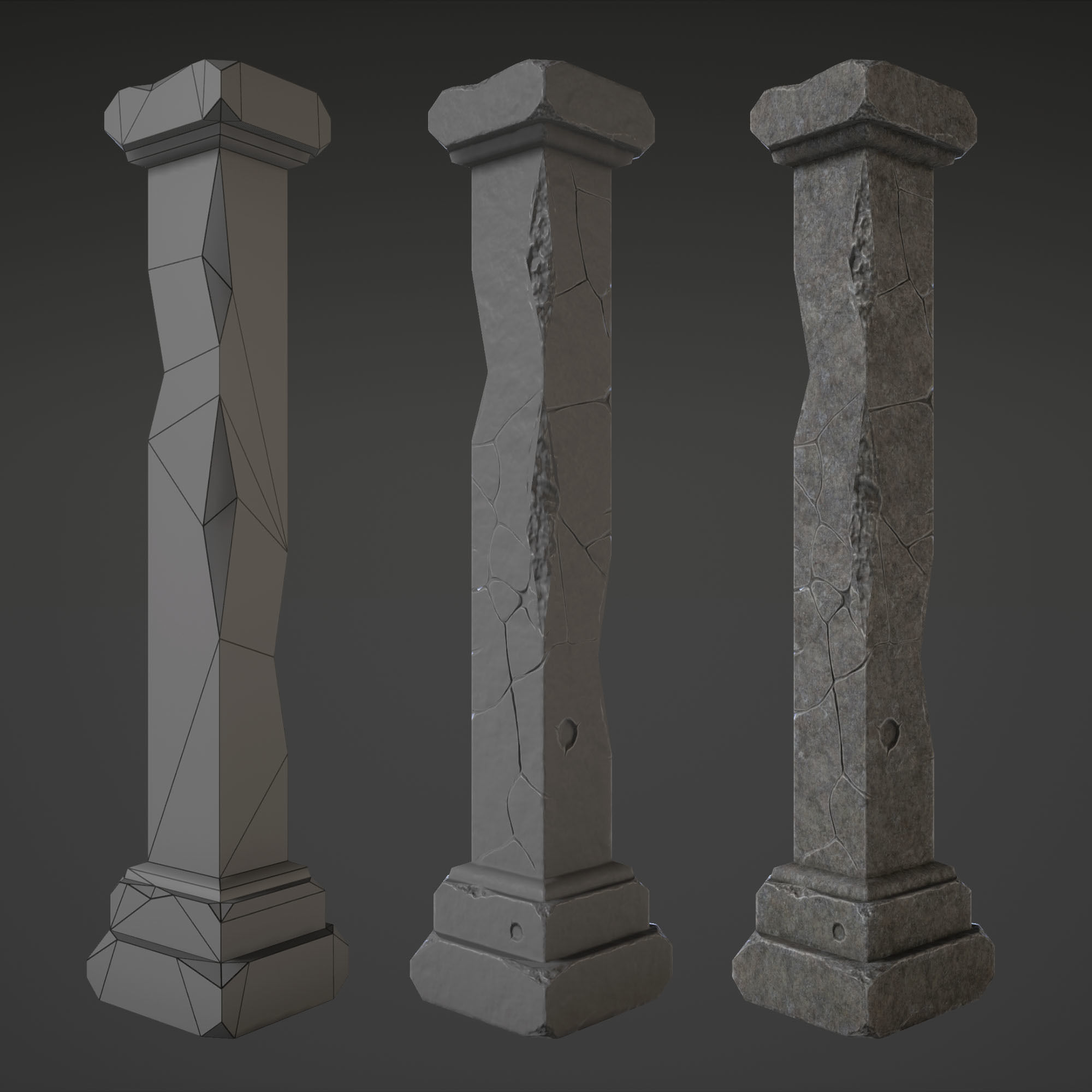 Column stone Low-poly 3D model_4