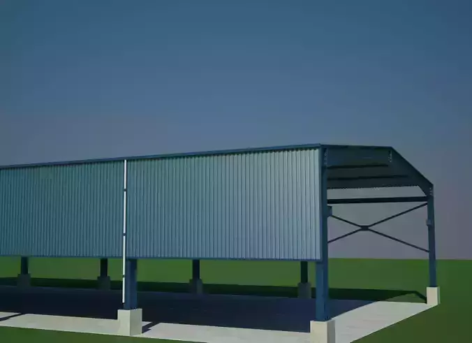 Shade metal building on field