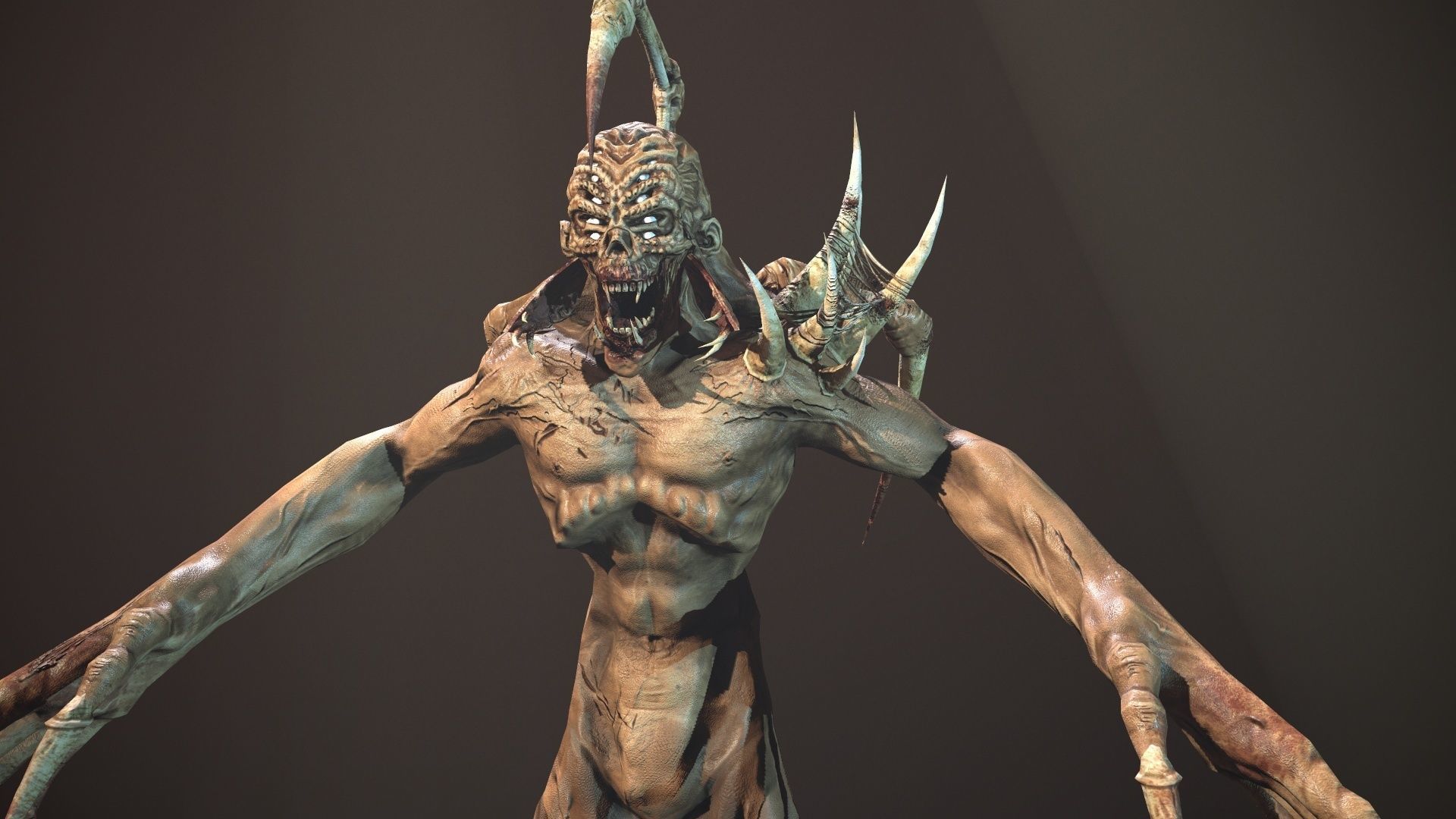 Mutant4 undead creature with horns and claws Low-poly 3D model_13