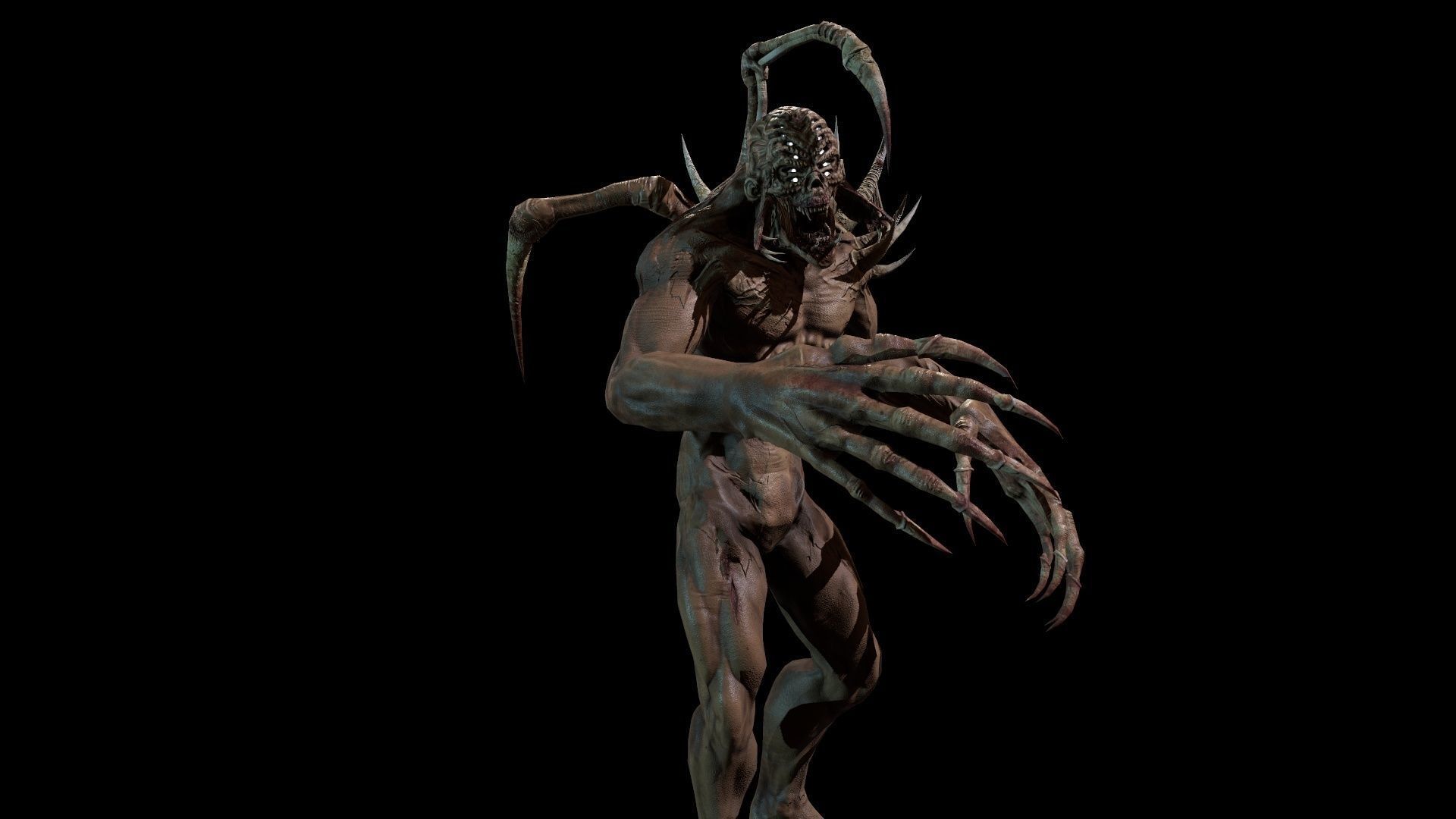 Mutant4 undead creature with horns and claws Low-poly 3D model_3