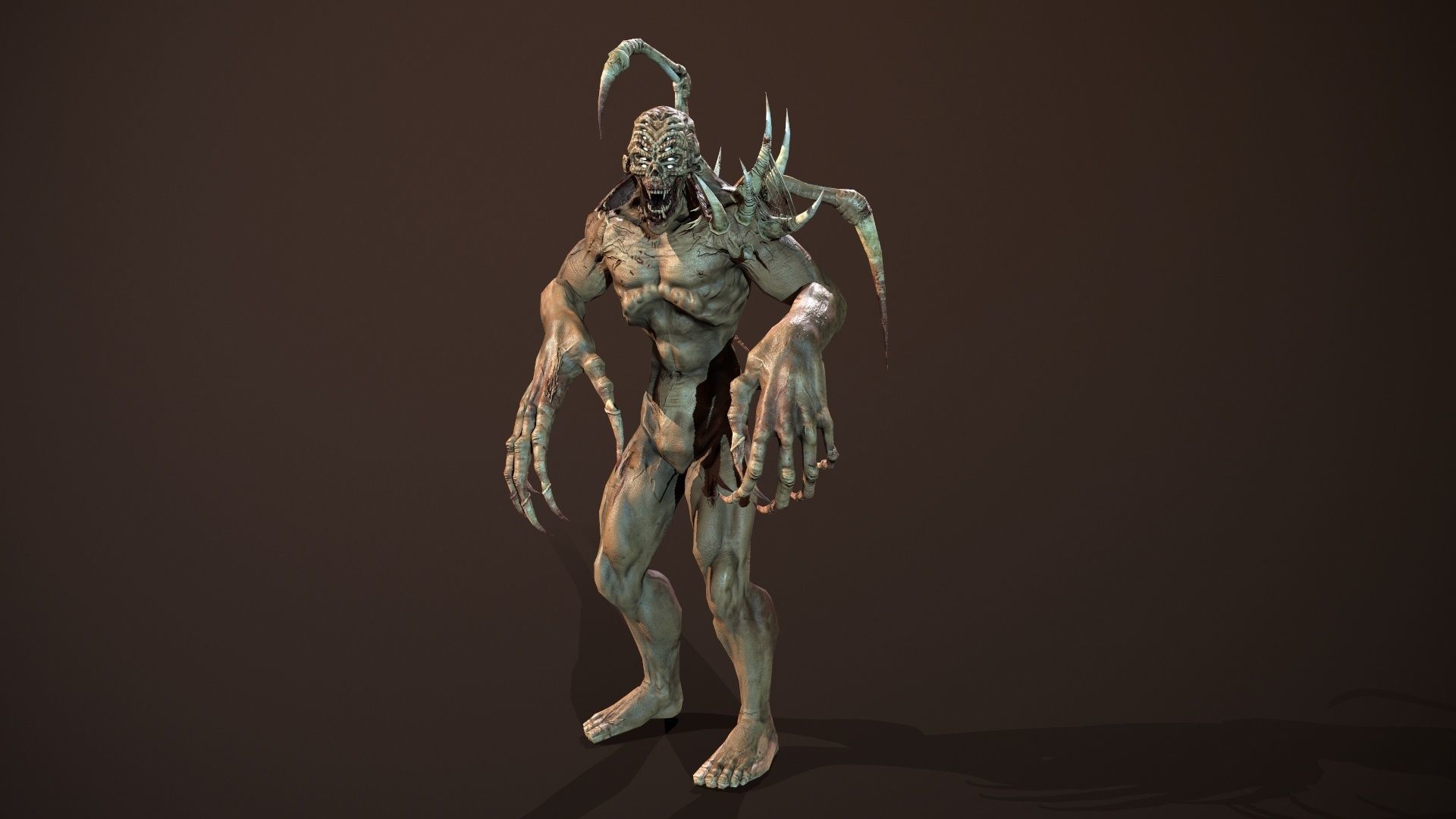 Mutant4 undead creature with horns and claws Low-poly 3D model_19