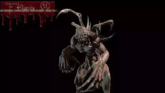 Mutant4 undead creature with horns and claws Low-poly 3D model
