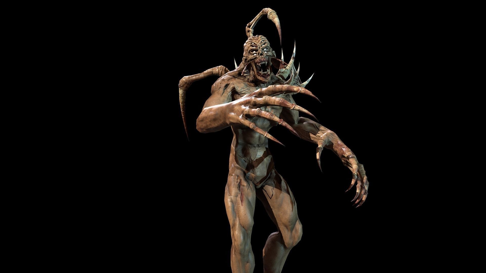 Mutant4 undead creature with horns and claws Low-poly 3D model_26