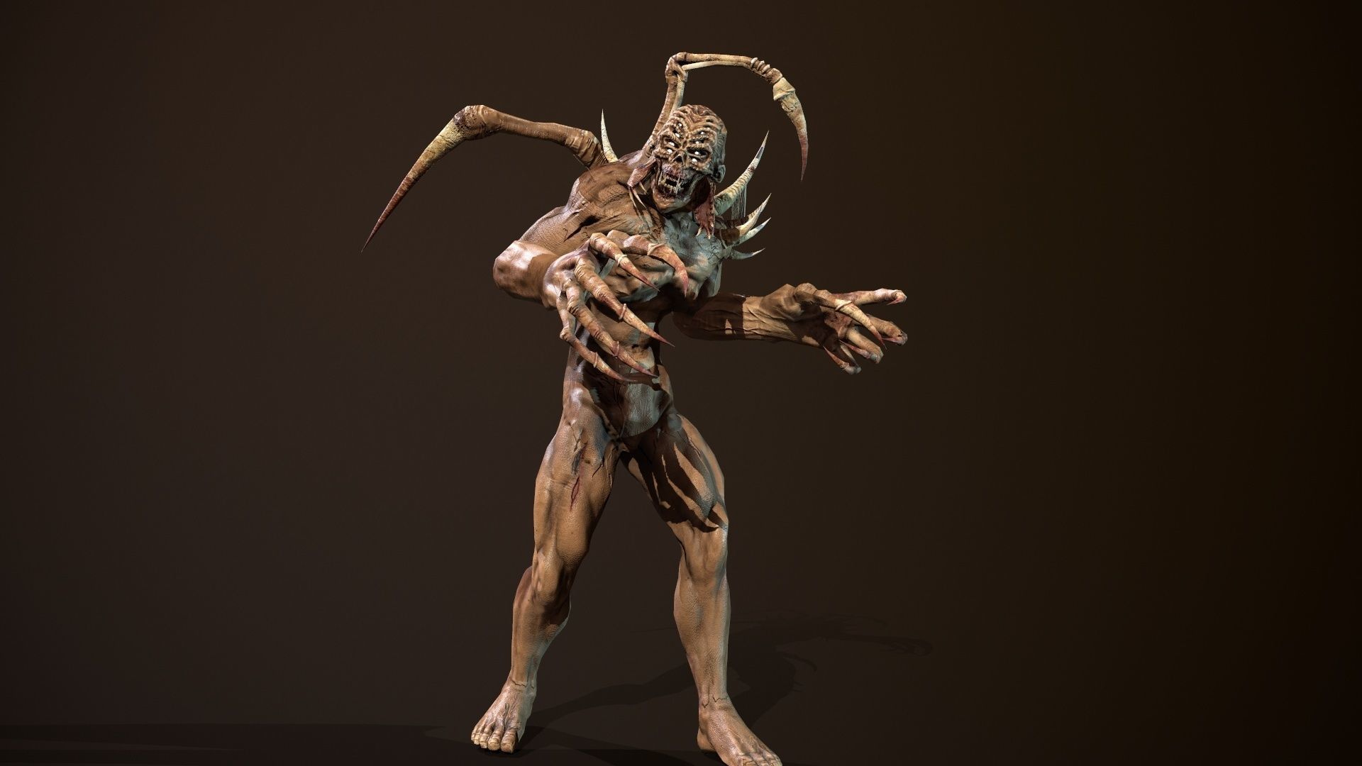 Mutant4 undead creature with horns and claws Low-poly 3D model_21