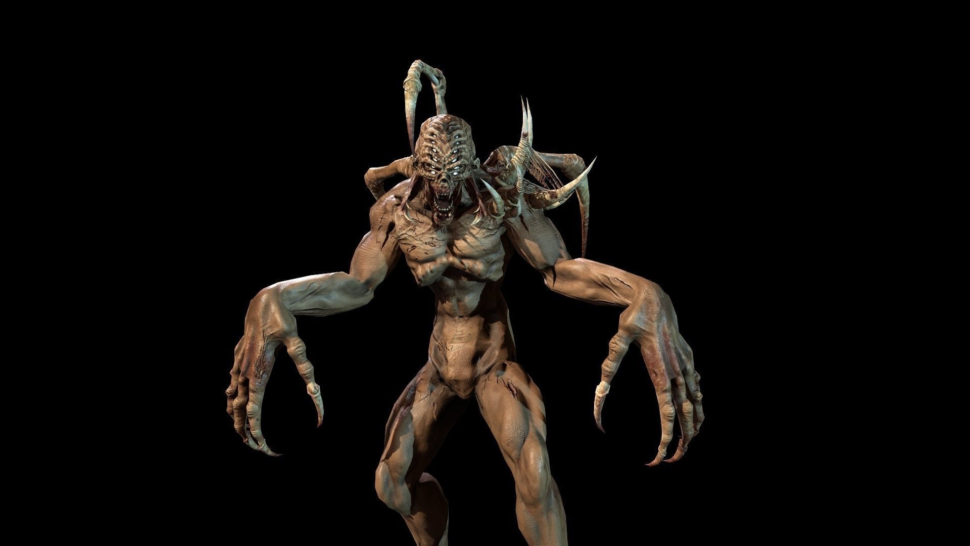 Mutant4 undead creature with horns and claws Low-poly 3D model_25