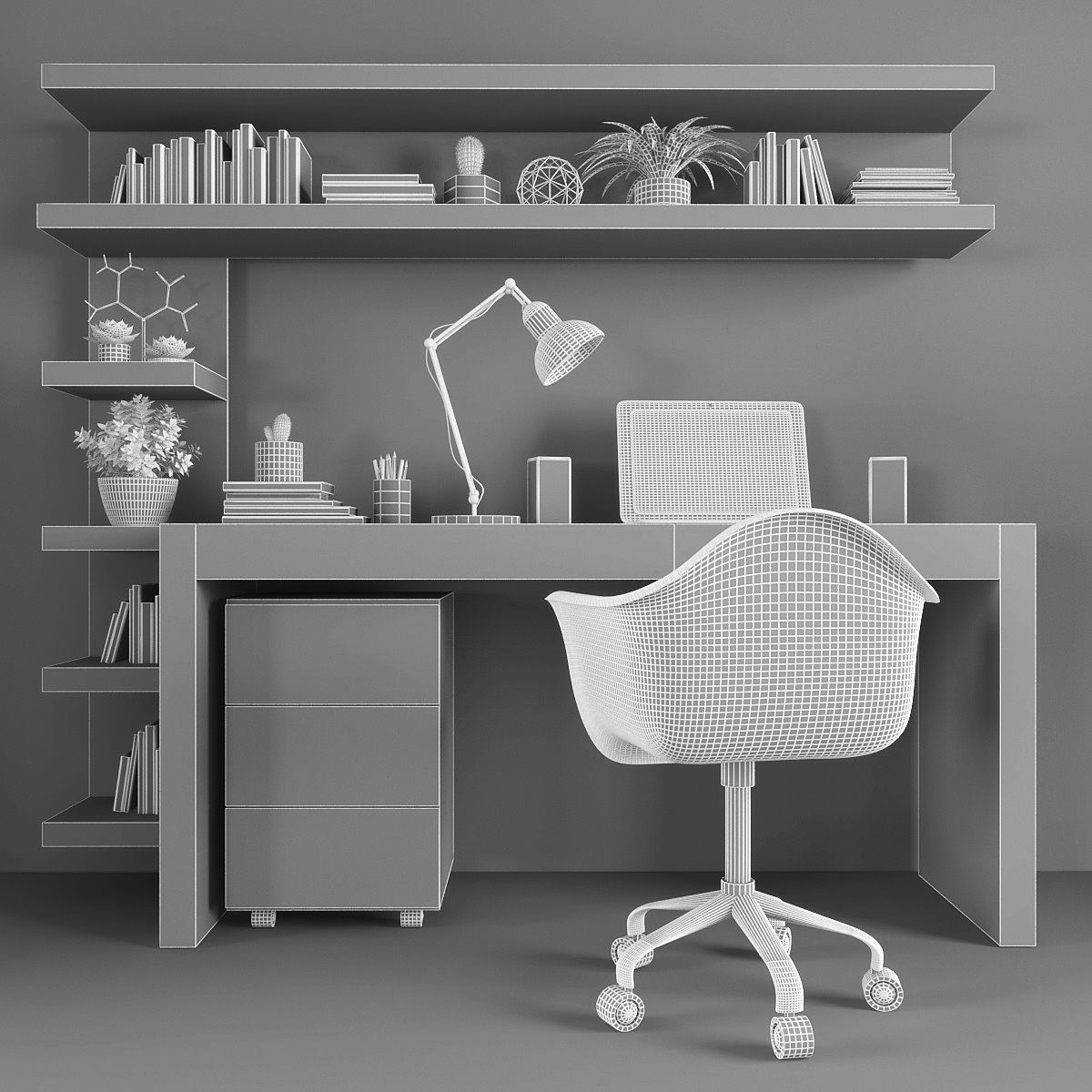 Workplace home office desk Low-poly 3D model_2
