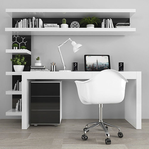 Workplace home office desk Low-poly 3D model