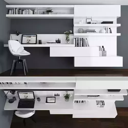Workplace modern home office with shelves and desks Low-poly 3D model