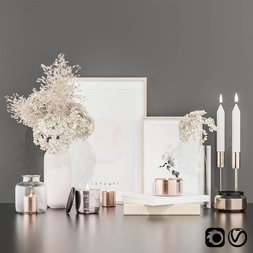Decorative set with hydrangea and pampas grass 3D model