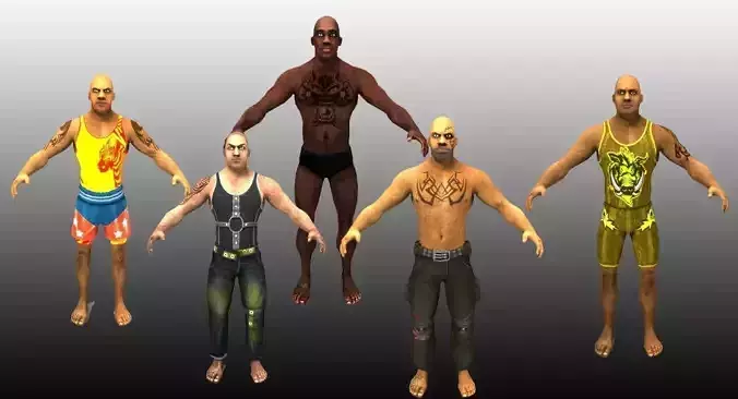 5 Wrestling Characters Pack Low-poly 3D model