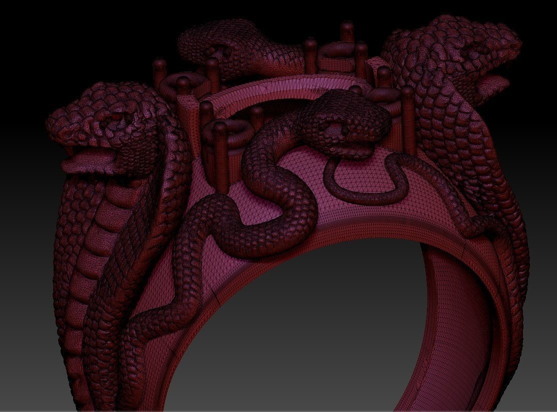 ring four snakes 3D print model_7