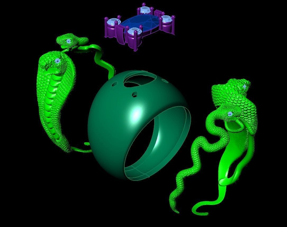 ring four snakes 3D print model_4