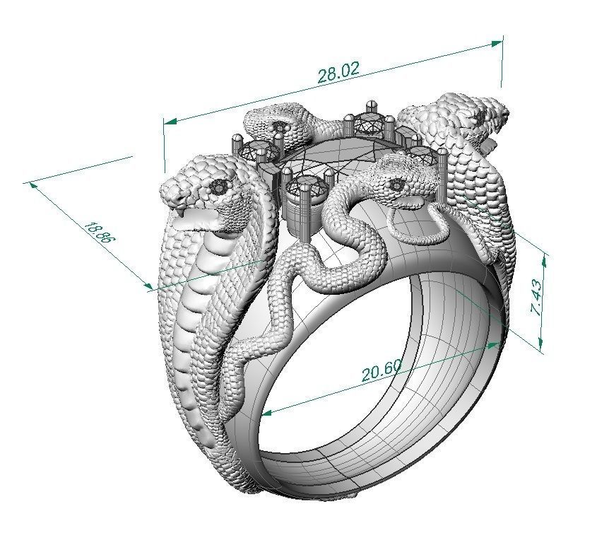 ring four snakes 3D print model_6