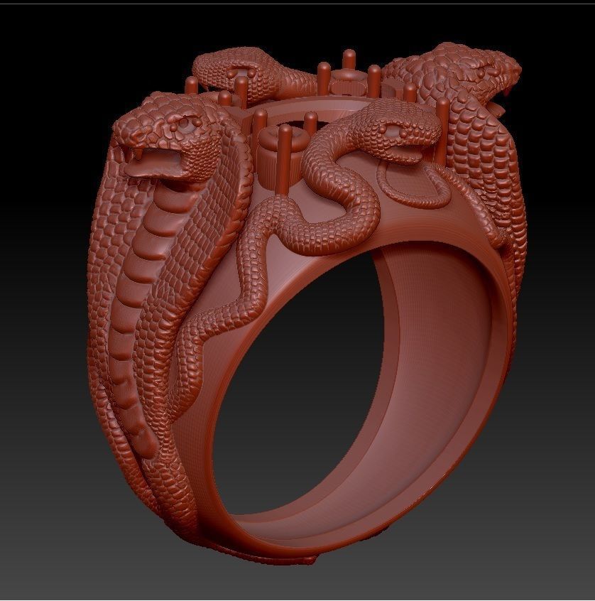 ring four snakes 3D print model_3