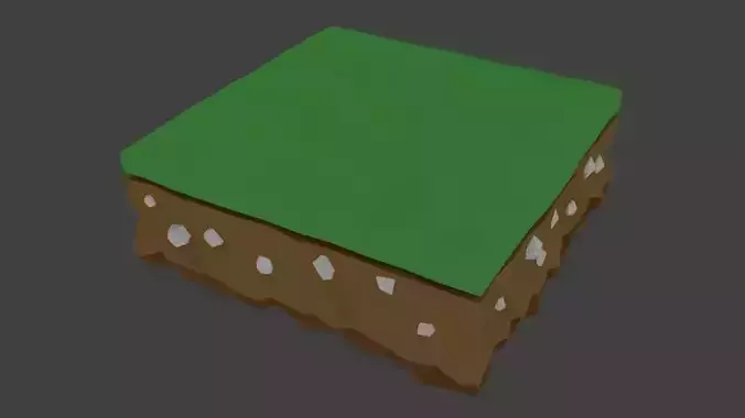 Low-Poly World square block with grass