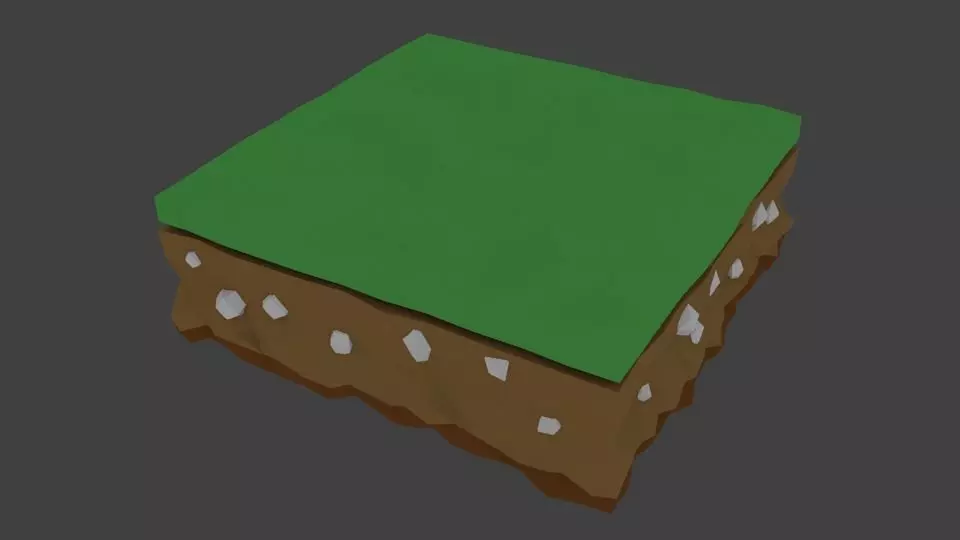 Low-Poly World square block with grass Low-poly 3D model