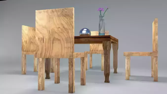 Wood Table and Chair