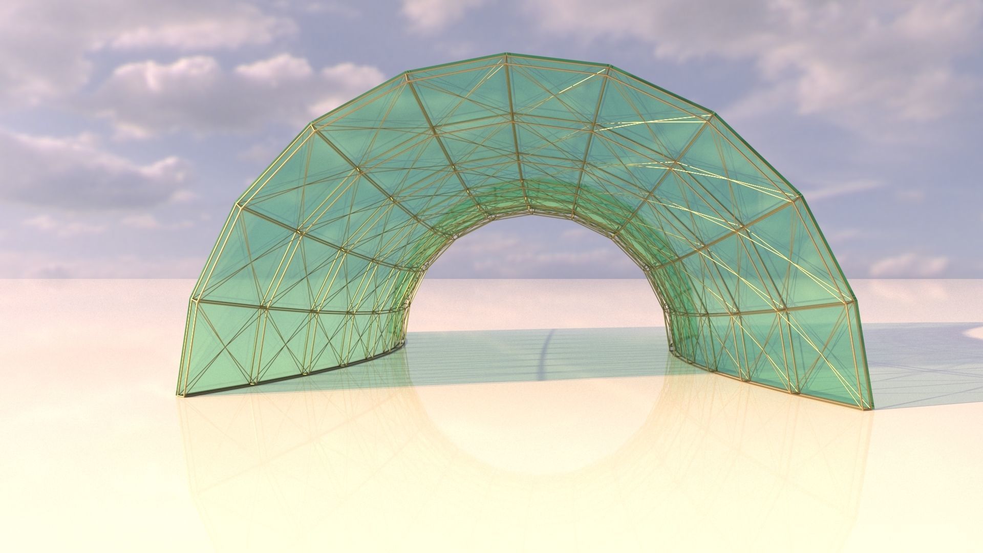 Architectural spaceframe arched structure  3D model_9