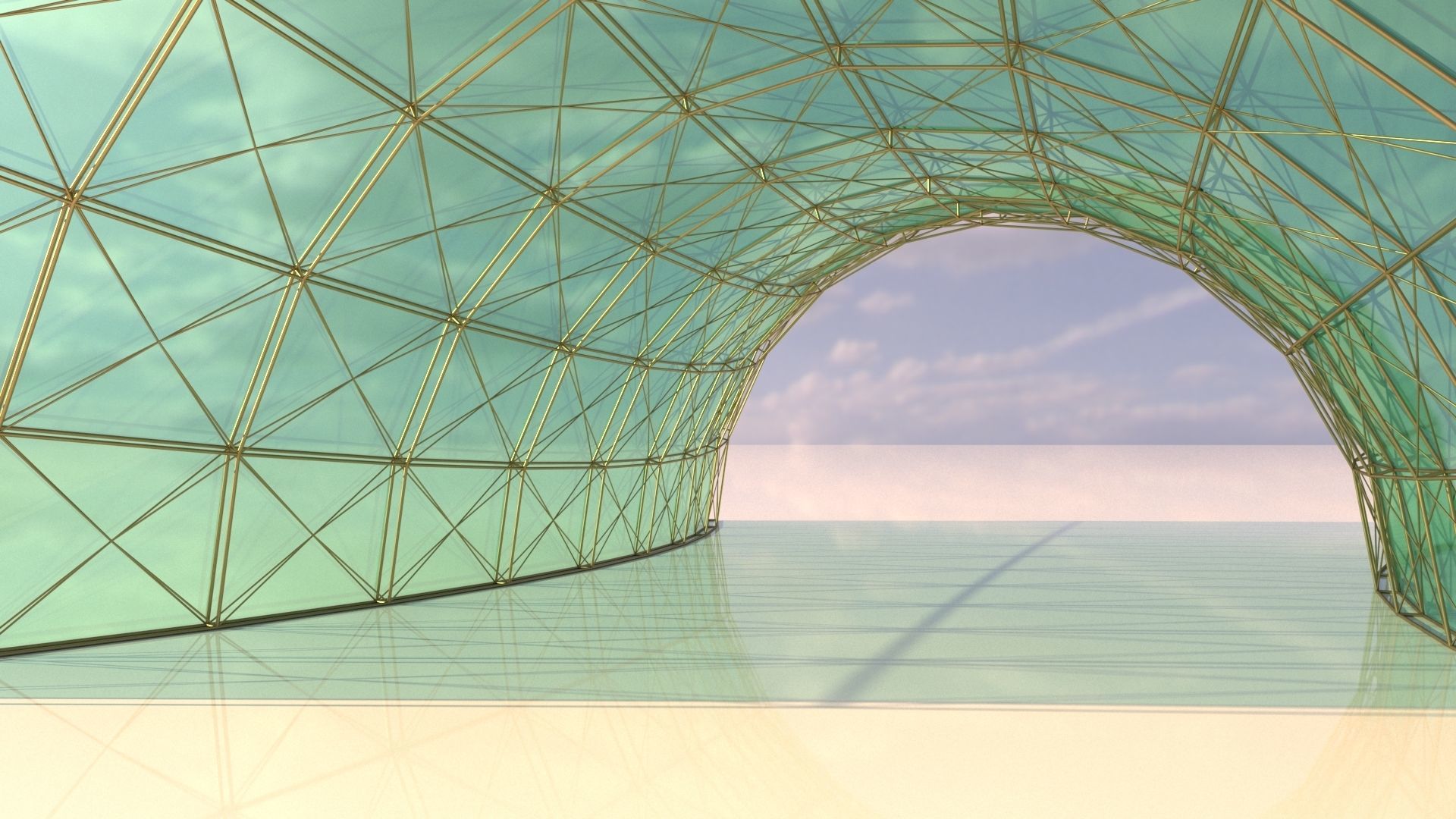 Architectural spaceframe arched structure  3D model_4