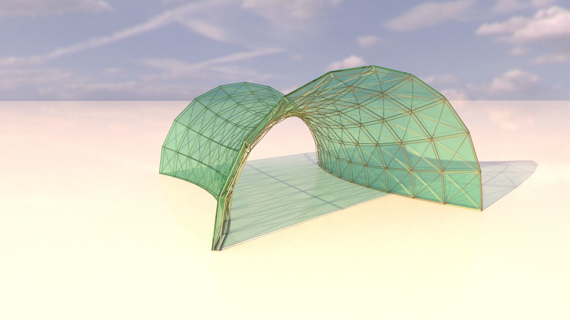 Architectural spaceframe arched structure  3D model_2