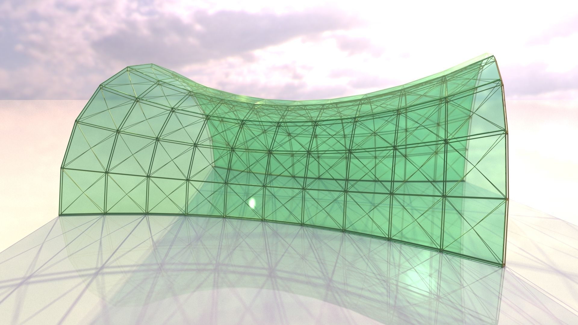 Architectural spaceframe arched structure  3D model_5