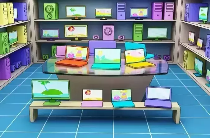 Cartoon Shop Computer 