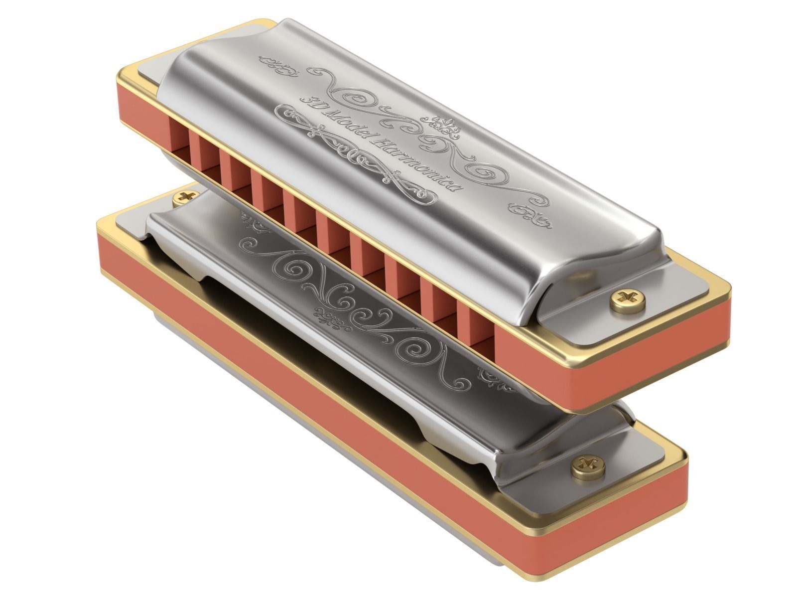 Harmonica with Box 3D model_5
