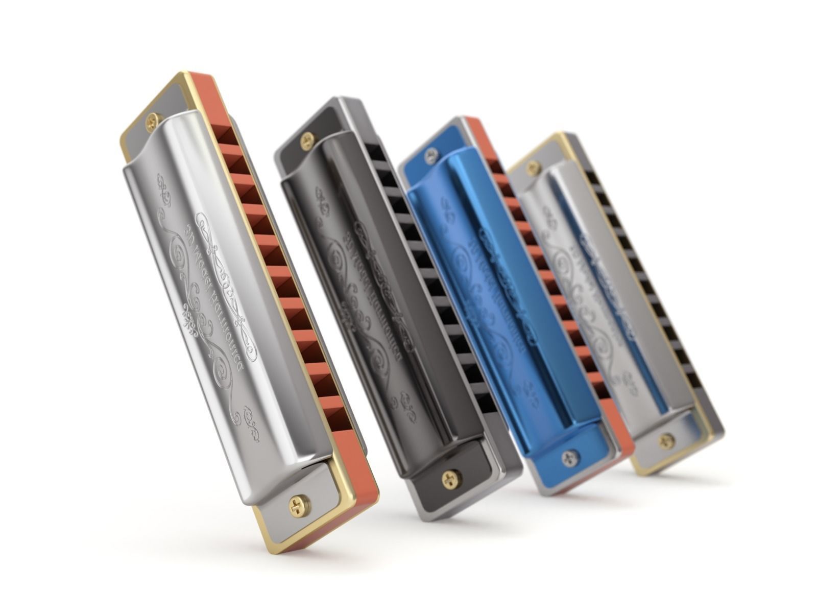 Harmonica with Box 3D model_1