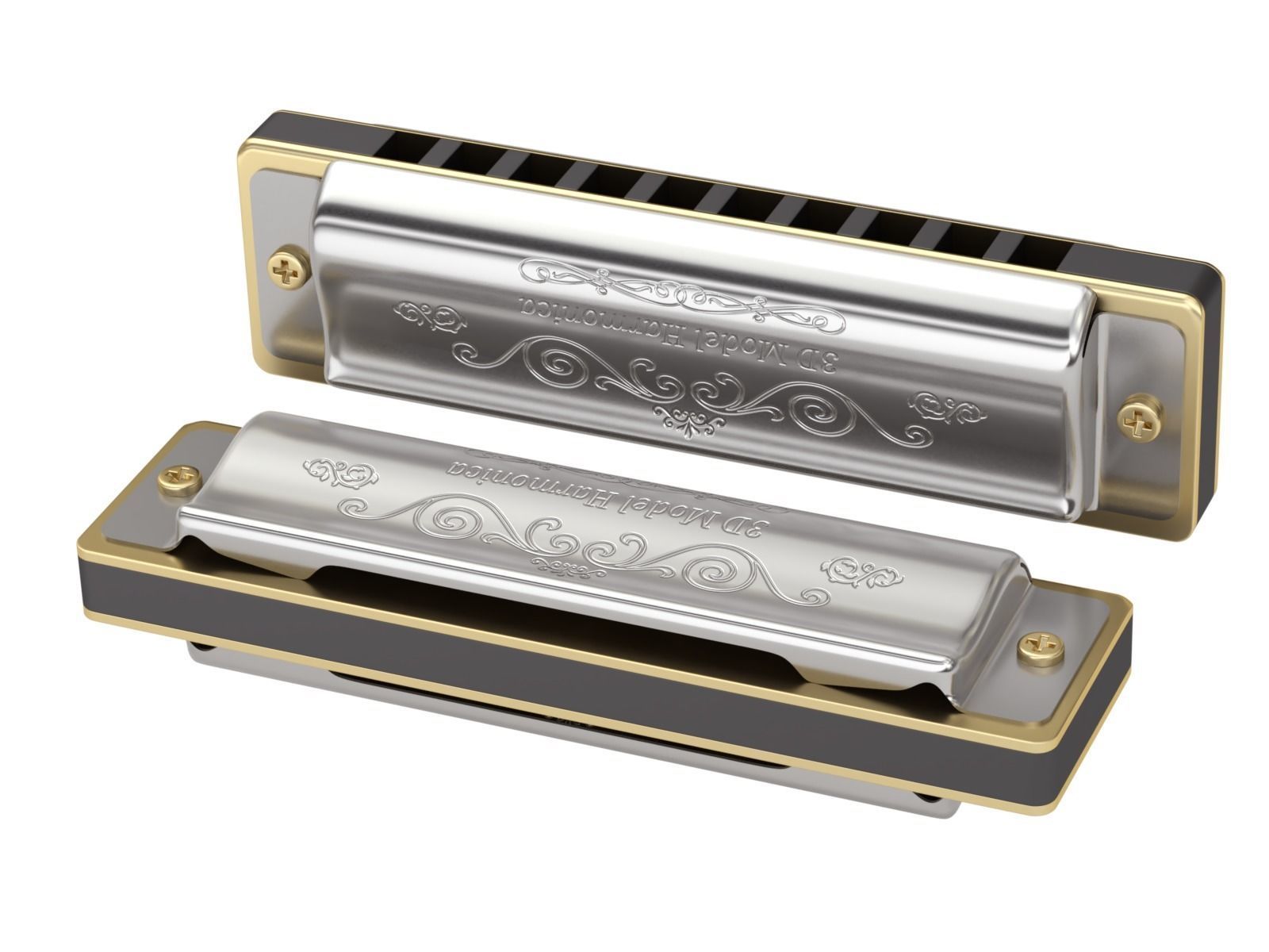 Harmonica with Box 3D model_6