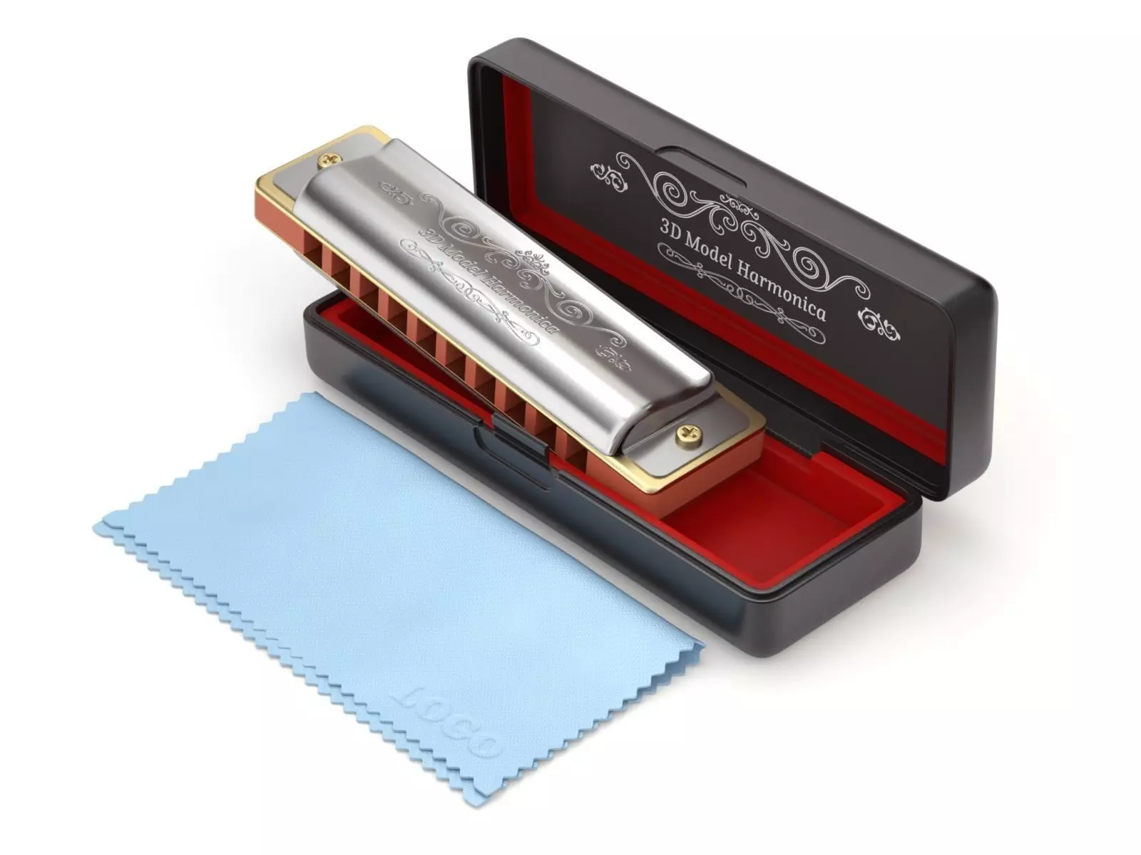 Harmonica with Box 3D model_0