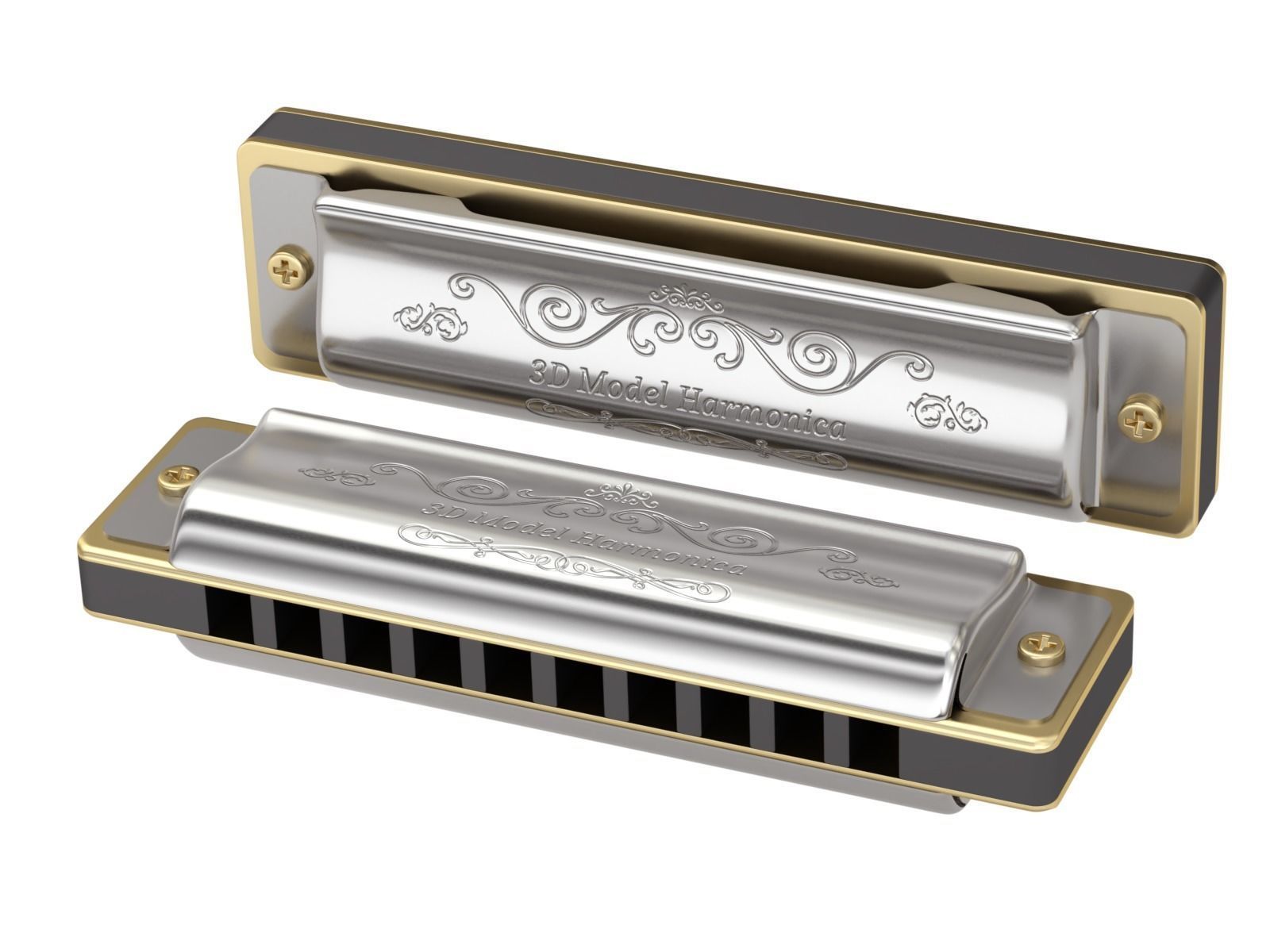 Harmonica with Box 3D model_7