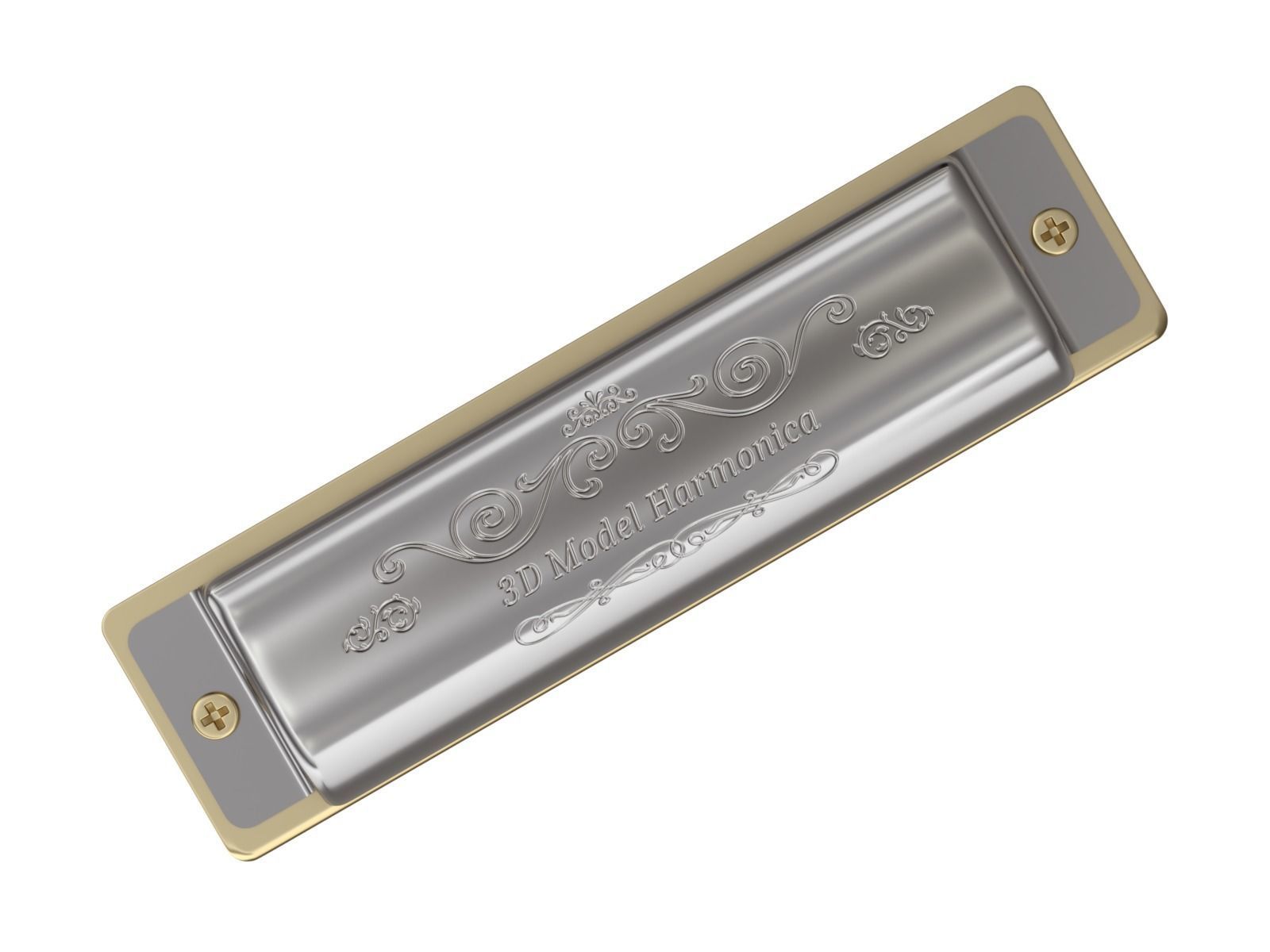 Harmonica with Box 3D model_13