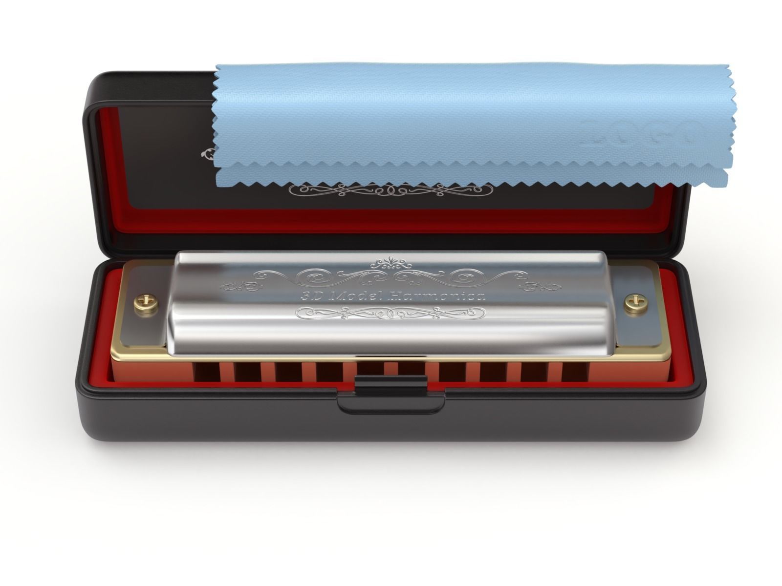 Harmonica with Box 3D model_11